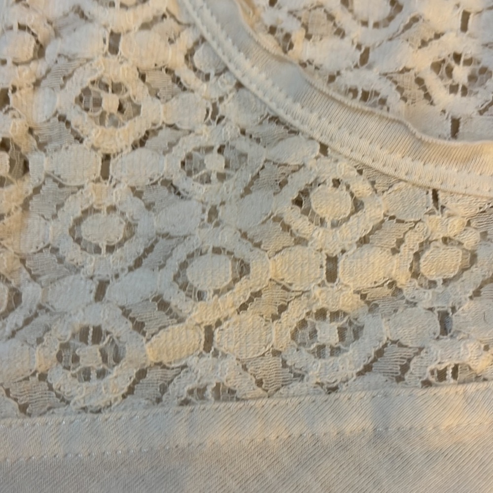 prAna Cassi Tank Top white With Lace & Raw Edged Neckline Organic Cotton Blend M - Picture 8 of 8